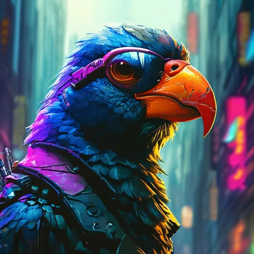 Prompt: cyberpunk style cartoon bird