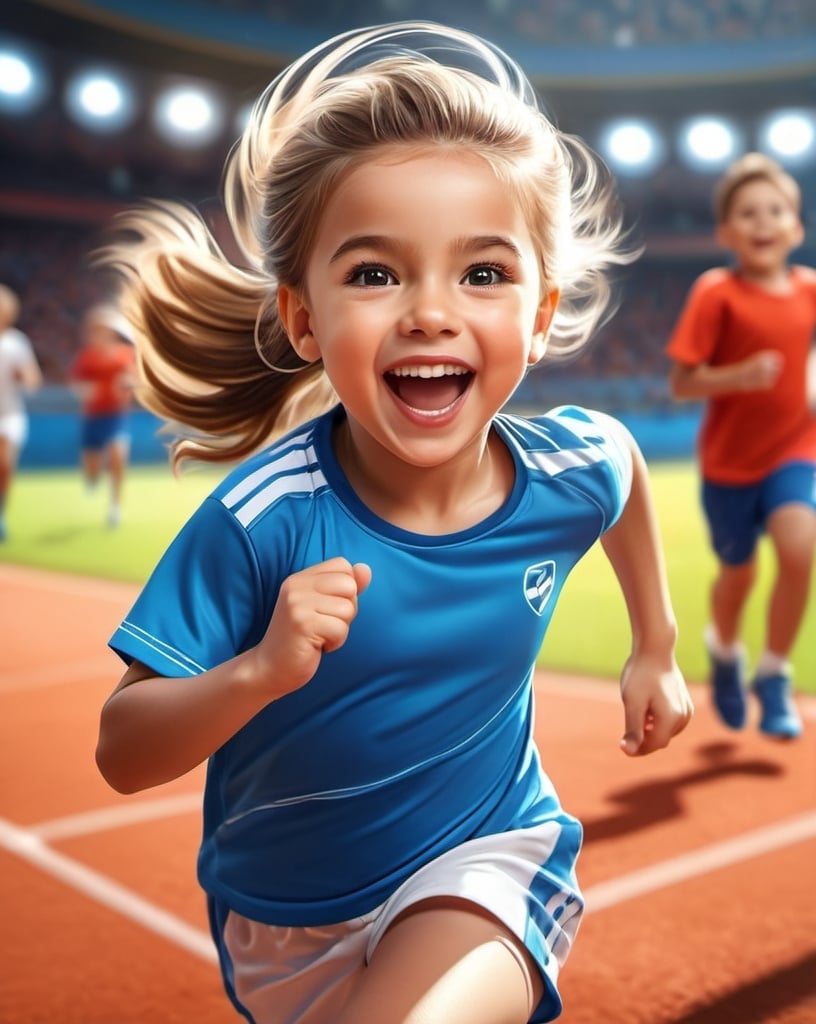Prompt: Sporty child, joyful expression, energetic atmosphere, high quality, detailed rendering