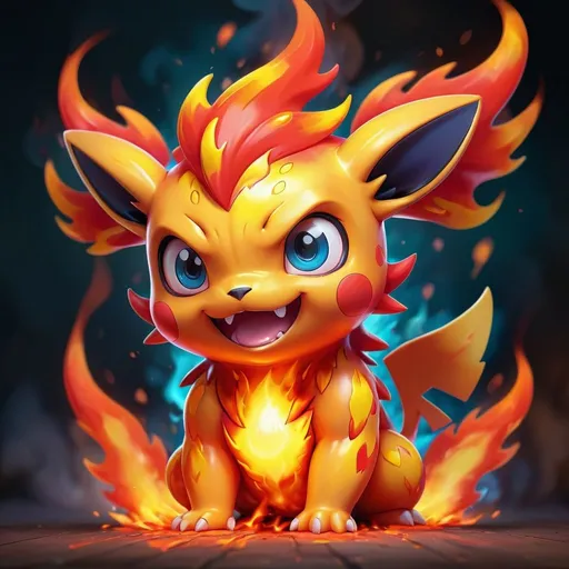 Prompt: Fire pokemon, cute, vibrant and fiery colors, detailed flames effect, high quality, digital painting