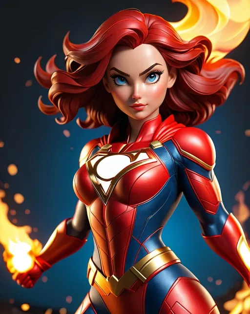 Prompt: fire power superhero, 3d character, full-body digital illustration, high quality, detailed texture, high-res, trending on artstation