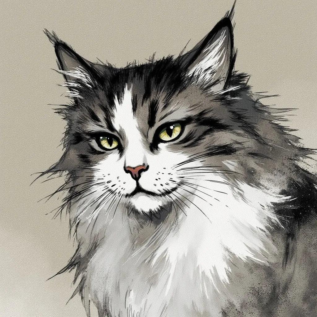 Prompt: close up of a fluffy cat