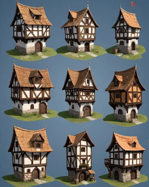 Prompt: medieval buildings, game asset