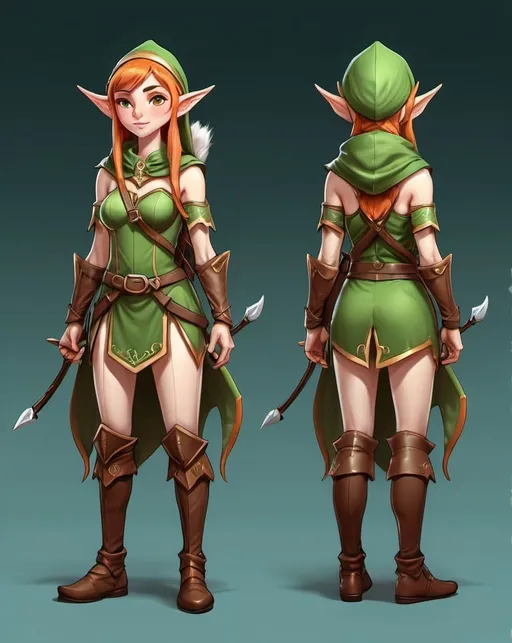 Prompt: elf archer game character, digital illustration, front view, side view