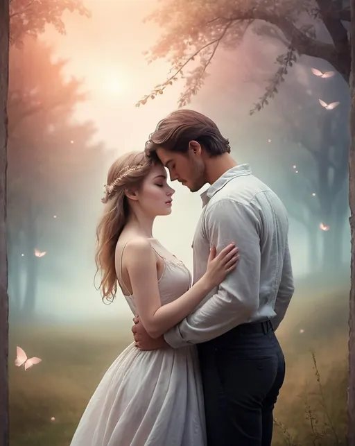 Prompt: romantic novel cover, poetic, dreamy, ethereal atmosphere, highres, print-ready, production-ready