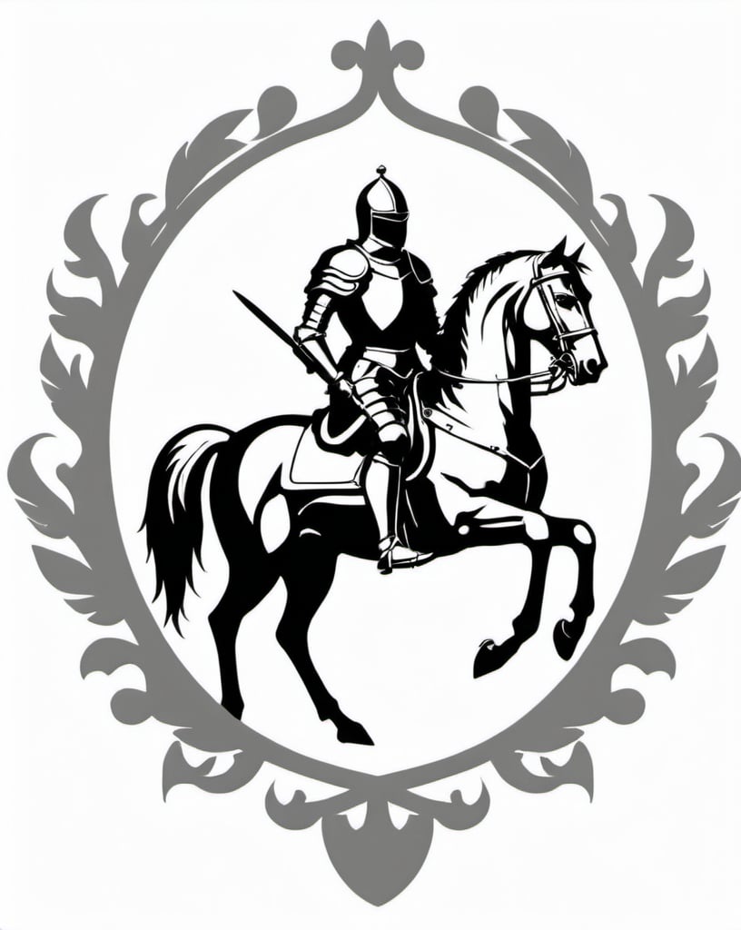 Prompt: knight on horse emblem, symmetric, high quality, white background, flat, 2d