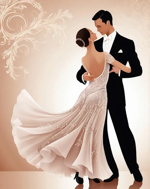 Prompt: ballroom dance, delicate dress, highly detailed, elegant background