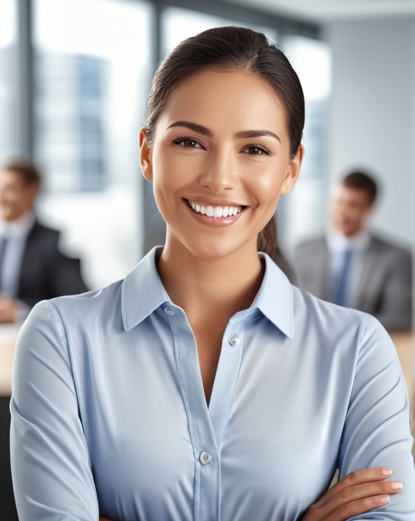 Prompt: Detailed business commercial marketing photo, a person smiling and offering support, highly-detailed, photorealistic, realistic