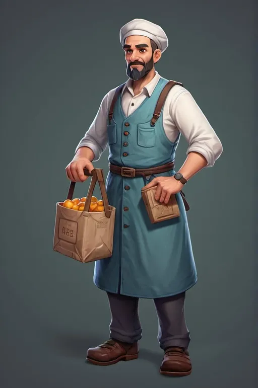 Prompt: shopkeeper game character, game npc, digital illustration, full body, high resolution, detailed texture, high quality, clean background