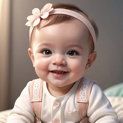 Prompt: cute smiling baby, wearing cute outfit, gentle lighting, high quality, detailed, realistic
