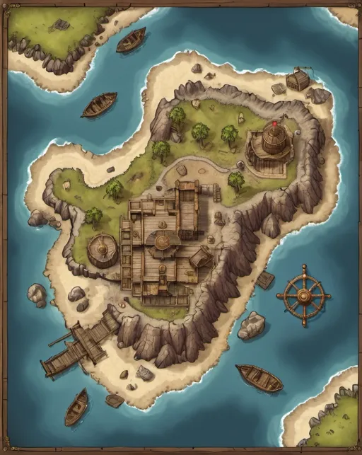 Prompt: A top-down map of a treasure island, 2d dnd battlemap, highly details, 8k