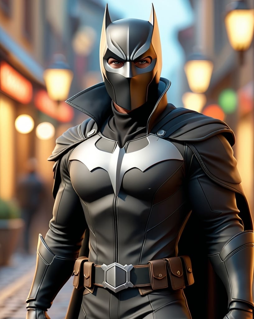 Prompt: masked vigilante, 3d character, full-body digital illustration, high quality, detailed texture, high-res, trending on artstation