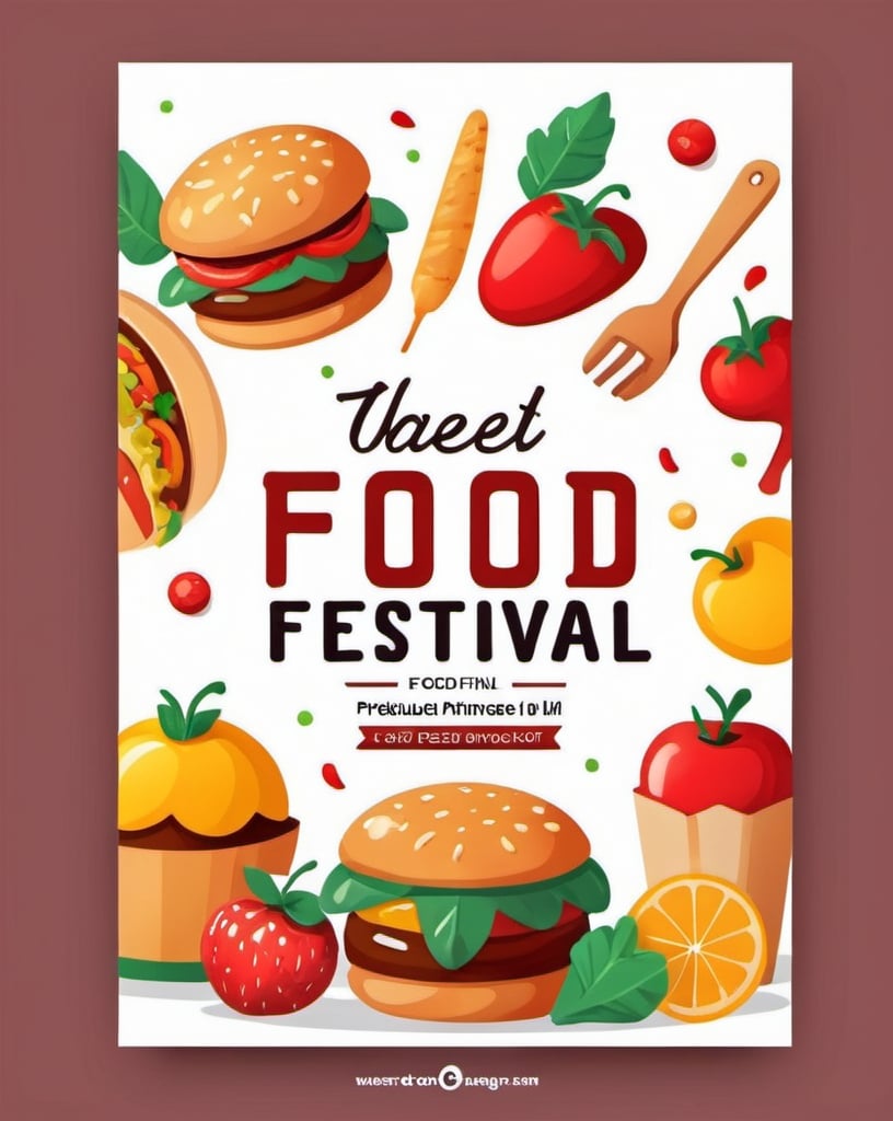 Prompt: food festival banner, food graphics, cheerful atmosphere, 2d vector, flat, high quality, printable, print ready, production ready