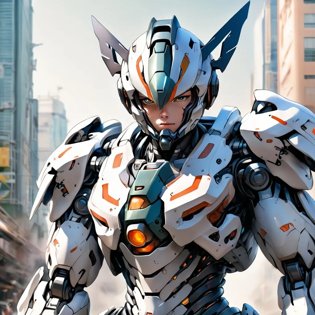 Prompt: Anime mecha pilot, human face, high-tech armor, detailed mecha design, dynamic action pose, anime, sci-fi, highres, ultra-detailed