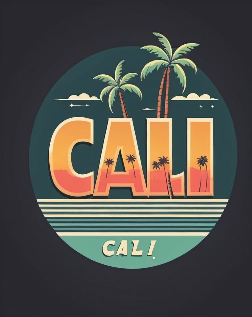 Prompt: retro text design, accurately printing text "cali", vector, print on demand, POD, clean background