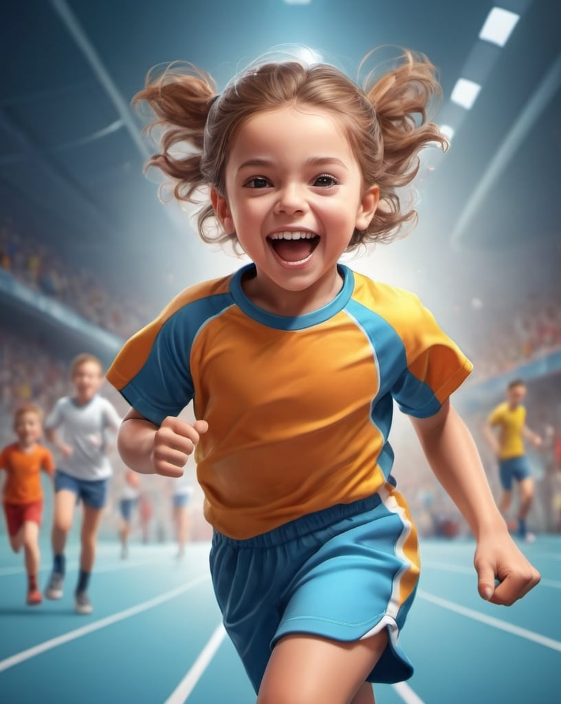 Prompt: Sporty child, joyful expression, energetic atmosphere, high quality, detailed rendering