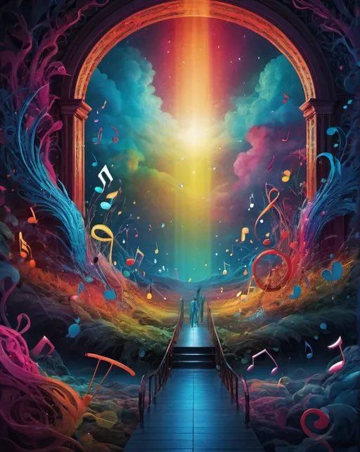 Prompt: Music album cover, highres, production-ready, professional, detailed artwork, vibrant colors, atmospheric lighting, surreal, digital art, intricate design