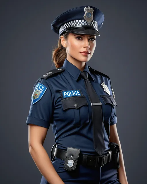 Prompt: police woman, police outfit, full body portrait, photorealistic picture, detailed facial features, confident expression, intelligent gaze, high quality, professional lighting