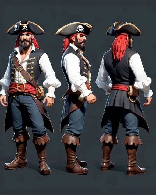 Prompt: pirate captain game character, digital illustration, front view, side view