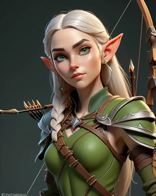 Prompt: elven archer, 3d character, full-body digital illustration, high quality, detailed texture, high-res, trending on artstation