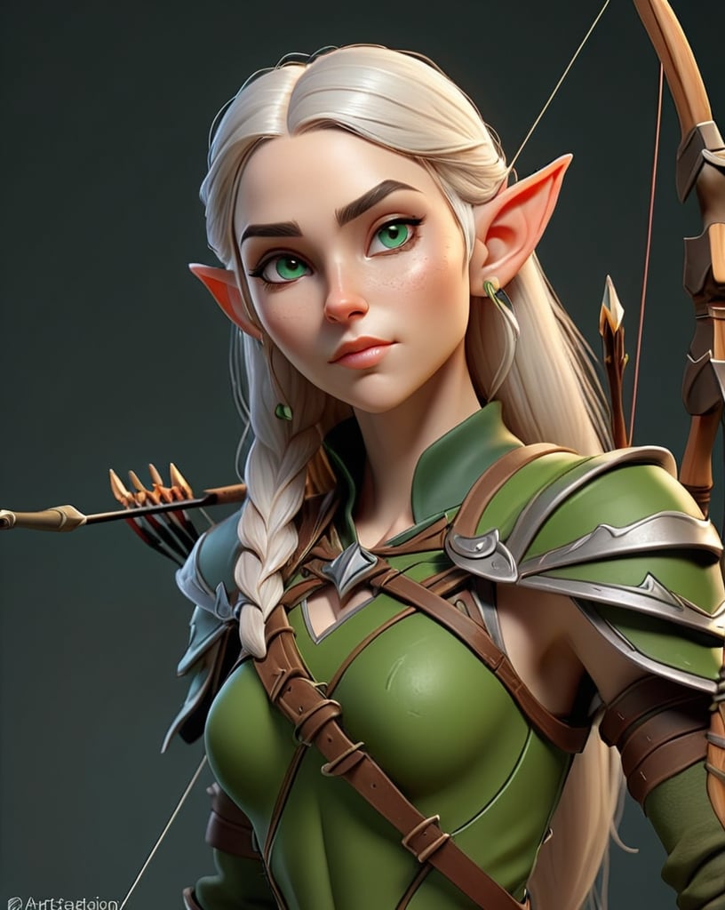 Prompt: elven archer, 3d character, full-body digital illustration, high quality, detailed texture, high-res, trending on artstation