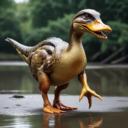 Prompt: A duck mixed with a t-rex