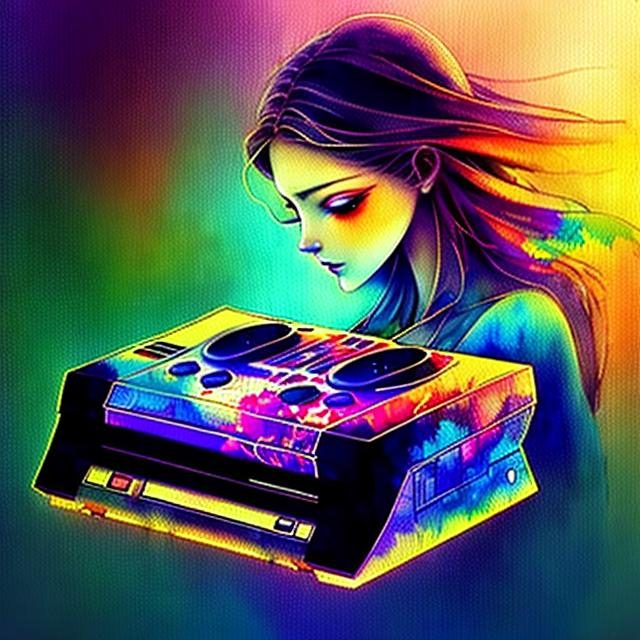 Prompt: Digital watercolor stunning_beautiful_woman playing on a gaming old console :: Fantasyscape sunset, by Waterhouse, Carne Griffiths, Minjae Lee, Ana Paula Hoppe, Stylized watercolor art, Intricate, Complex contrast, HDR, Sharp, soft Cinematic Volumetric lighting, flowerly pastel colours, beautifully shot, hyperrealistic, wide long shot, perfect masterpiece