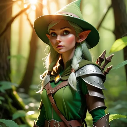 Prompt: Elf ranger in a mystical forest around sunlight