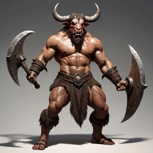 Prompt: A minotaur fighter with two axes
