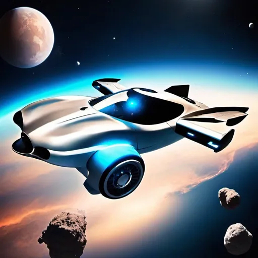 Prompt: a flying car in space