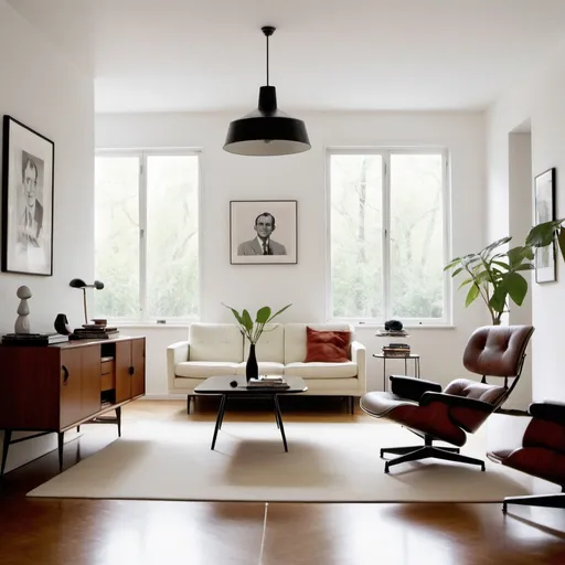 Prompt: Charles Eames  pruductMinimal design living room with Charles Eames  pruducts
