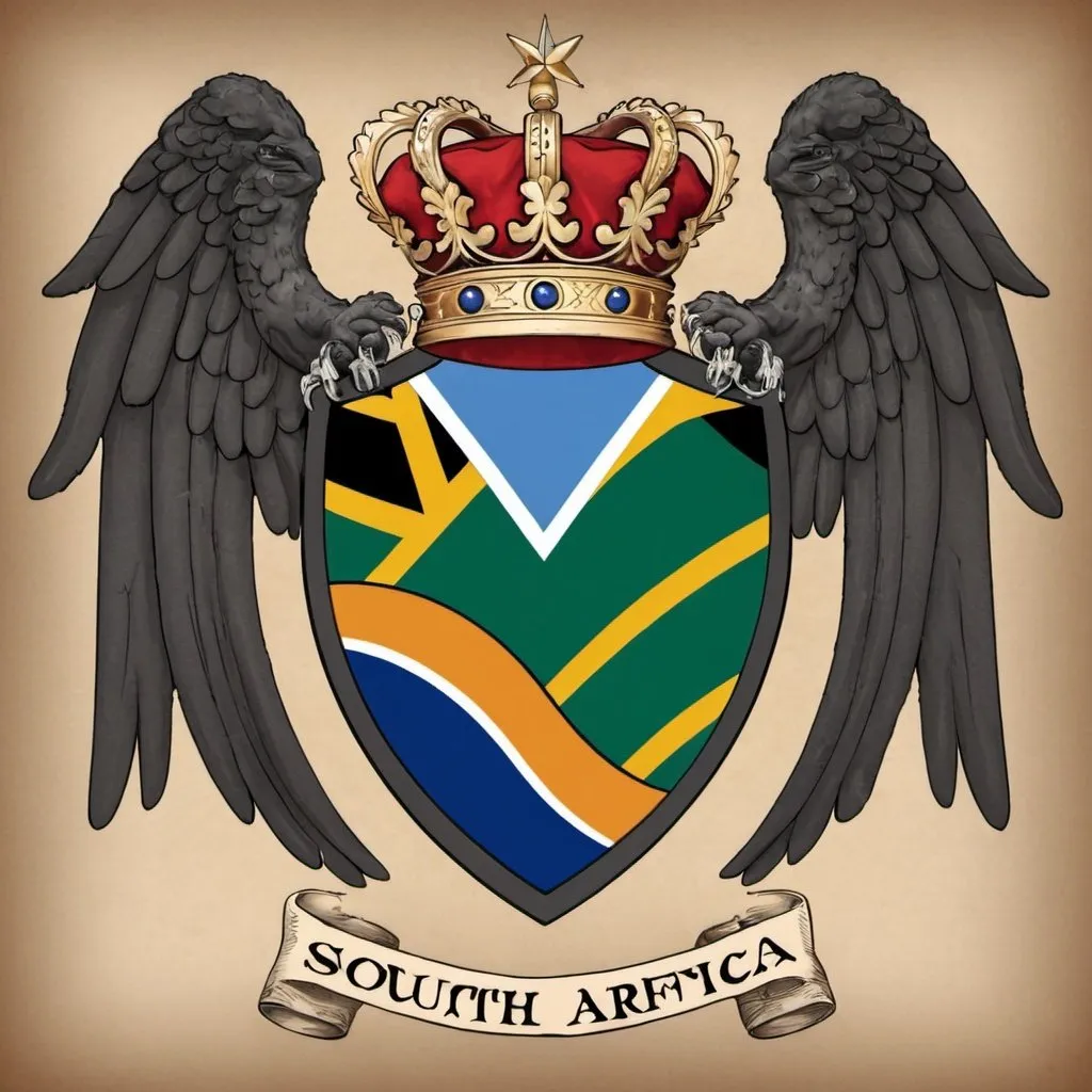 Prompt: Can you draw me a more realistic Coat of Arms for south africa, being more realistic with it. and a key telling me what each thing symbolises