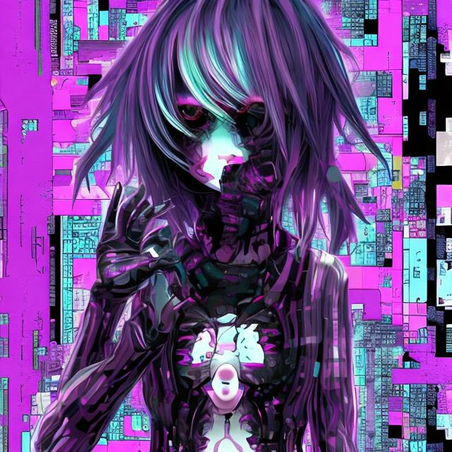 Prompt: crazy, glitch core, weird core, 4hd, anime, crazy girl