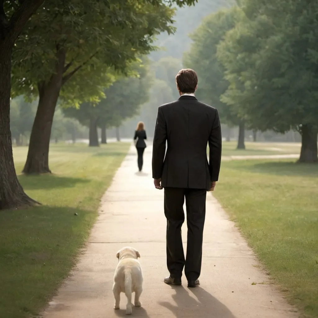 Prompt: Amen standing watching a woman the love of his life leave him walking away high quality are very sad