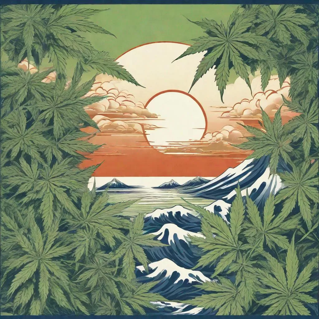 Prompt: Cannabis leaves in paradise Hokusai style