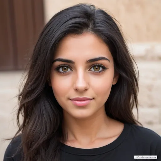 Prompt: create a girl profile pic from middle EAST age 25 with black hairs and hazel eyes

