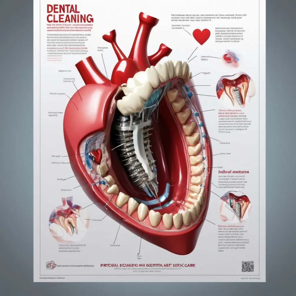 Prompt: Educational poster to promote dental cleaning prior to heart surgery.  Include a mouth with decaying teeth with an anatomical heart within the mouth that is attached to an ECG machine.  please include doctors talking to patients endorsing the importance of dental care prior to heart surgery