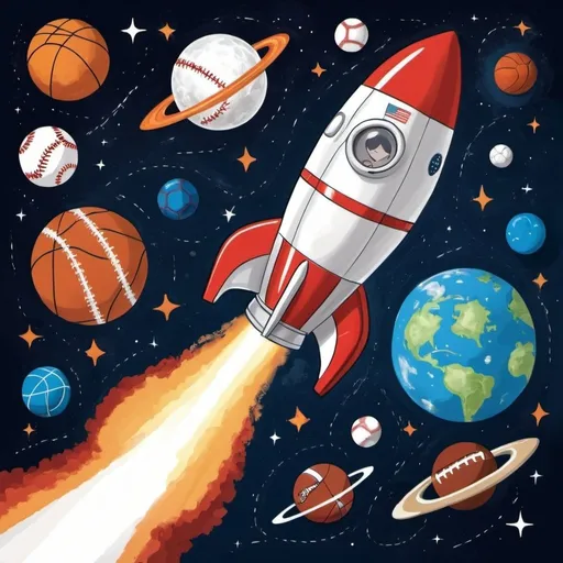 Prompt: Rocket ship, space,  and sports
