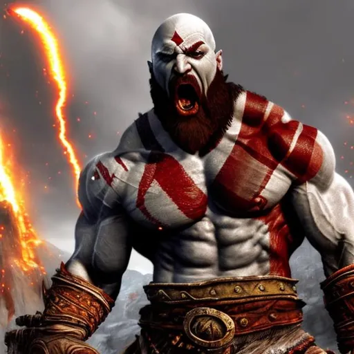 Prompt: kratos screaming: I AM THE GOD OF WAR