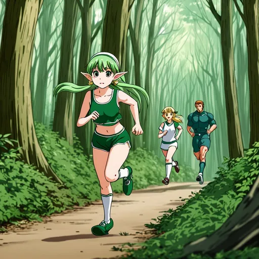Prompt:  Anime girl elf running out of the forest with a sports figure