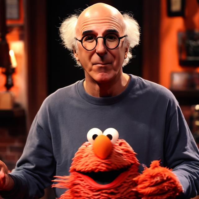 Prompt: Larry David absorbing Elmo's soul
