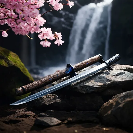 Prompt:  katana ,icy silver sword with blue veins, its sharp, curved blade seemingly capable of cutting through anything.