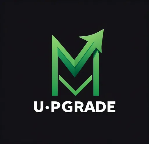 Prompt: simple logo showing improvement or upgrade, like stocks increasing, green arrow on black background , with word upgrade underneath 