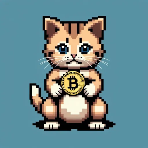 Prompt: kitten hold bitcoin , create with 8bit