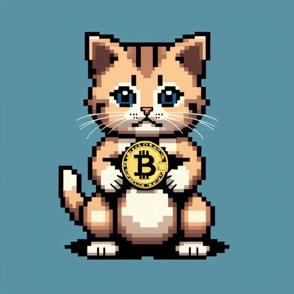 Prompt: kitten hold bitcoin , create with 8bit