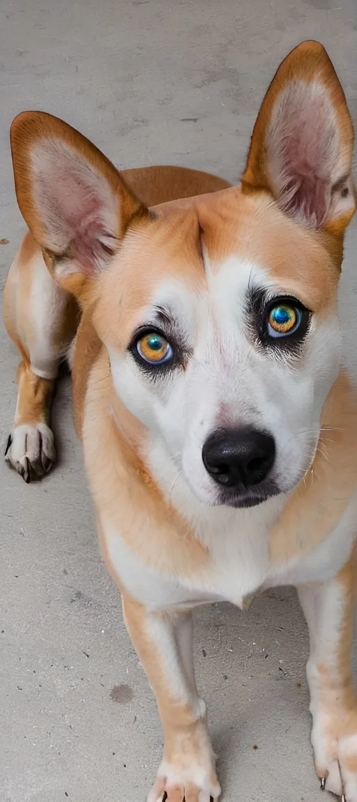 Prompt: the look of a dog with eyes of different colors