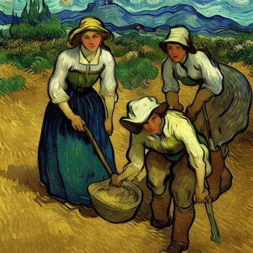 Prompt: pretty female mining for gold in 1850 by vincent van gogh
