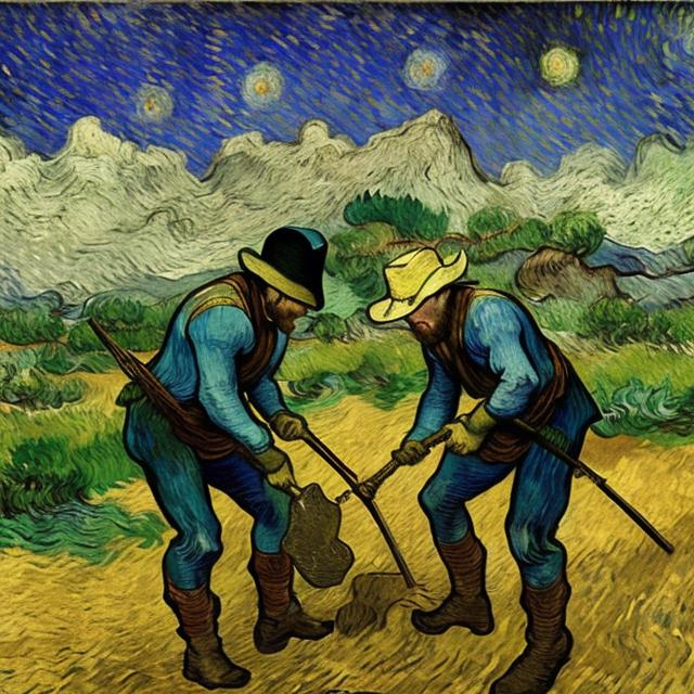 Prompt: ryan Reynolds
 mining for gold in 1850 by vincent van gogh
