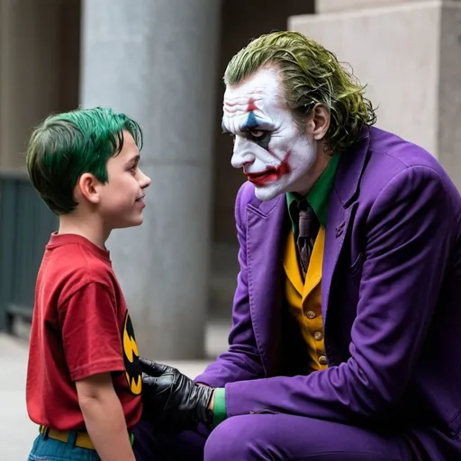 Prompt: Joker talking with batmans kid