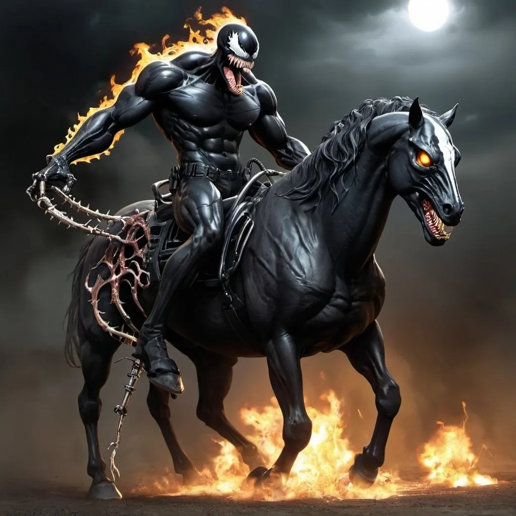 Prompt: venom infected horse with ghostrider