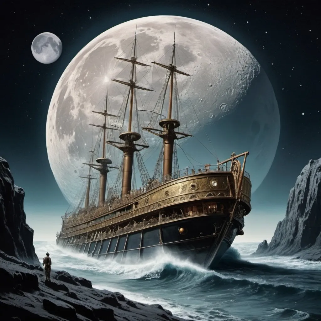 Prompt: Jules Verne captain Nemo's Boat on the moon
